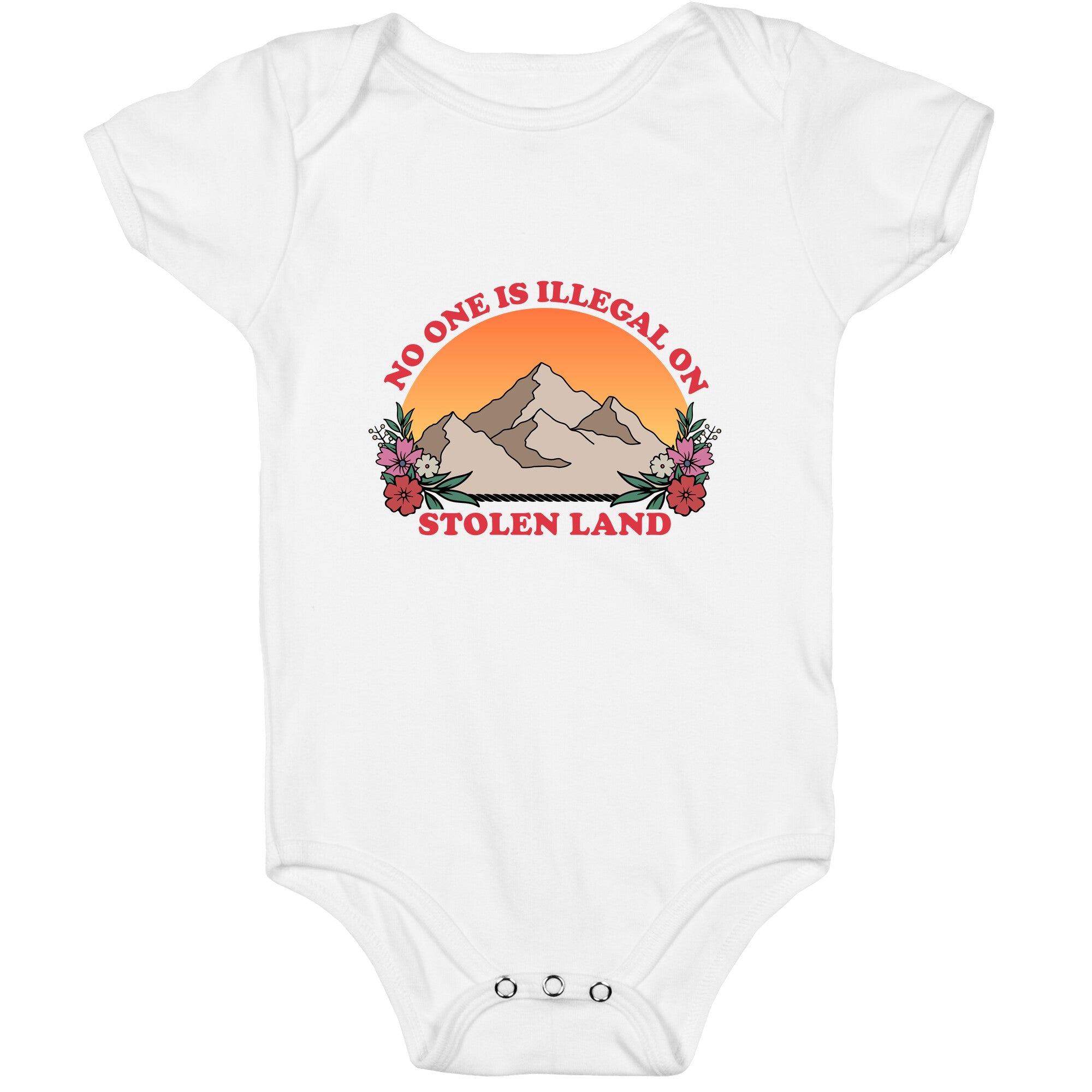 No One Is Illegal On Stolen Land Mountain Baby One-Piece